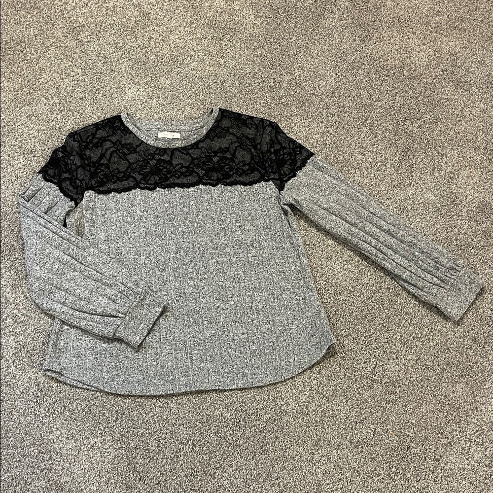 Maurices Gray and Black Lace Sweater